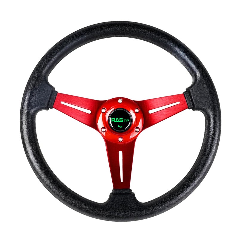 RASTP Universal Racing Steering Wheel 13.8â€/350mm 6 Bolts Grip Vinyl Leather & Aluminum with Horn Button for Car -Red - Image 1